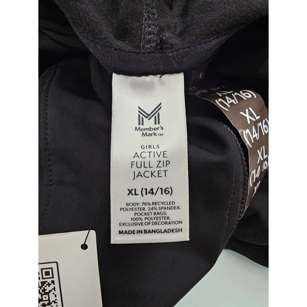 Member's Mark Girls Active Full Zip Jacket Black Polyester Blend Workout Size XL